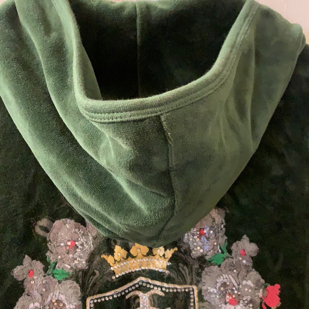 Y2K VINTAGE JUICY COUTURE GREEN VELOUR TRACKSUIT HOODIE JACKET SZ M VELVET PLUSH - Picture 12 of 16